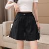 Shorts Lavados de Algodão Puro Feminino Verão Finos 2025 Novo Estilo Coreano Casual Cintura Alta Perna Larga Soltos Efeito Emagrecedor Calças Capris