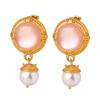 Pendientes de verano iguales con perla de imitación de luna creciente, pendientes asimétricos huecos, acero de titanio, oro de 18 quilates, joyería que no se decolora