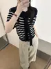 Nuevo Suéter de Punto de Dos Piezas para Mujer, Otoño 2026, Estilo Coreano Elegante, Rayas de Bloques de Color, Cuello Redondo, Manga Corta + Chal