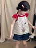 Temporada de Campo de Trigo Estilo Coreano Roupa Infantil 2025 Novo Verão Top de Alcinha Floral para Bebês Camiseta Estilosa de Manga Curta