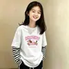 Camiseta de Manga Larga a Rayas de Algodón Puro Estilo Coreano para Niñas 2026 Nuevo Estilo Primavera/Otoño Talla Mediana a Grande Infantil Holgada Camiseta Básica de Cuello Redondo