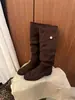 Botas Altas Francesas de Tacón Grueso, Gamuza Color Albaricoque, Fruncidas, para Mujer, Zapatos 2026, Nuevas, Primavera, Otoño, Invierno, Versátiles, Adelgazantes, Botas Largas