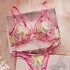 Lingerie Sexy Europeia Francesa e Americana Renda Malha Sexy Transparente Borboleta Bordada Sutiã Tanga Traje Sexy