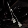 Pendientes vintage de libélula y calabaza para mujer, chapados en plata, largos y elegantes, con gancho para la oreja, imitación étnica china de jade hetiano.