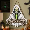 Decoración de Bienvenida Luminosa de Madera para Halloween Calavera Fantasma de Múltiples Capas Letrero de Puerta Colgante Luminoso para Pasillo Pared