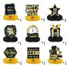 Decoración temática de Año Nuevo 2025 transfronteriza con adornos de panal de abeja para fiesta de Año Nuevo en oro negro