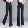 Calças boca de sino femininas, novos estilos de verão e outono, calças casuais de perna larga, cintura alta, emagrecedoras, elásticas, versáteis, tecido fino, da moda