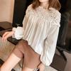 Otoño Estilo Coreano Talla Grande Manga Larga Camisa Base de Encaje Camiseta de Gasa Estilo Occidental Top de Mujer