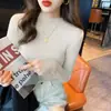 Suéter de Punto para Mujer Estilo Nuevo Otoño e Invierno Cuello Medio Alto Versátil Elegante Ajuste Delgado Jersey Prenda Base de Punto Tendencia Negro