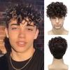 Peruca Transfronteiriça Cabelo Castanho Curto Cacheado Masculino Europeu e Americano Moda Cabelo Cacheado Pequeno Fibra Química Fabricante de Toucas Pronto para Entrega