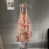 Falda Maxi Floral Nueva de Verano 2026 con Cuello Halter Espalda Descubierta con Estampado Floral Gradiente Jacquard Vestido Mini de Vacaciones