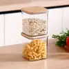 Pote de Armazenamento de Madeira Nórdica com Tampa Pote Selado Pote de Grãos para Cozinha Pote de Doces Pote de Chá Pote de Armazenamento Transparente de PET