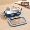 Caixa de almoço leve em PP estilo nórdico, caixa de almoço com compartimentos em aço inoxidável 304 com garfo e colher, caixa de almoço conveniente para micro-ondas