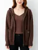 Suéter de Tricô com Capuz Estilo Coreano Novo para Primavera e Outono, Top Cardigan Casual Fashionável com Zíper para Mulheres