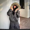 Abrigo Retro Estilo Americano de Águila de Montaña con Cuello Grande de Piel, Diseño Engrosado de Invierno, Chaqueta de Algodón con Capucha para Mujer