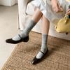 Sapatos Mary Jane de couro bovino elegantes e artísticos, couro envernizado, primavera 2025, salto baixo grosso, cabeça quadrada, couro legítimo, sapatos de um botão para mulheres