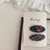 Nueva Pinza para el Cabello de Niña con Cuadros Verde Caqui Geométricos y Lazo, Pinza Lateral, Pinza para Flequillo