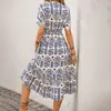 Falda de Verano 2025 Estilo Vacaciones Transfronteriza Europea y Americana Temu Vestido Estampado Estilo Étnico de Manga Corta con Cuello en V
