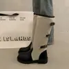 Botas de Cowboy Ocidentais Femininas Retro de Duas Vias Patchwork Amassado 2026 Acima do Joelho Salto Grosso Longo Emagrecedoras Empilhadas Botas de Cavaleiro