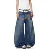 Jeans Reto Azul Lavado Vintage Estilo Americano Transfronteiriço para Mulheres, Novos Jeans de Perna Larga Soltos que Emagrecem e Caem Bem para Homens