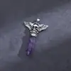 Colgante de Cristal de Piedra Natural, Colgante de Cristal Rosa Amatista, Colgante de Collar Péndulo Hexagonal de Calavera de Cristal Europeo y Americano