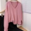 Suéter macio com decote em V vermelho para ano novo, camisa feminina de base interna para outono e inverno, estilo preguiçoso, suéter de alta qualidade