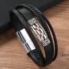 Cross-border Novo estilo retro europeu e americano em estoque Corrente Fivela magnética Liga Couro Pulseira masculina tecida à mão
