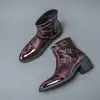 Zapatos de Cuero Puntiagudos con Cremallera Brillantes de Otoño Transfronterizos Estilo Británico Botines Cortos que Aumentan la Altura Talla Grande Zapatos de Cuero de Caña Alta Zapatos Casuales para Hombre