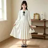 Nuevo Vestido de Manga Larga para Niñas Otoño Niñas Blanco Estilo Universitario Solapa Vestido de Princesa Niños Medianos y Grandes Ropa de Estudiante