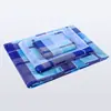 Juego de tres piezas para dormitorio escolar: Sábanas, funda de edredón y funda de almohada de algodón puro a cuadros azules y con rayas azules grandes para instituciones y empresas