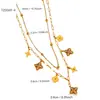 Conjunto de Joias Europeu e Americano Mais Vendido Através das Fronteiras com Trevo de Quatro Folhas Cravejado de Diamantes para Mulheres, Joias Simples da Moda em Aço Inoxidável Banhado a Ouro 18K