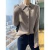 Chaqueta tipo cárdigan de punto de lana pura para mujer, cuello POLO, otoño e invierno, nueva, color liso, botonadura sencilla, agradable para la piel, combina con todo.