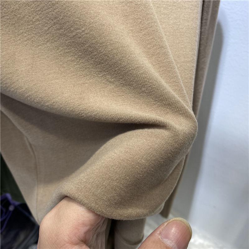 双面德绒字母刺绣长袖T恤女春季新款圆领加绒加厚内搭打底衫上衣