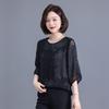 Camiseta Feminina de Chiffon de Manga Curta para Mãe Moda para Meia-Idade e Idosos Camiseta Feminina de Manga Três Quartos Tamanho Grande Novo Top de Verão