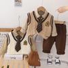 Conjunto de tres piezas de chaleco y suéter con corbata para niño de 1 a 3 a 5 años, traje para niño, ropa coreana para bebé, ropa infantil de primavera y otoño