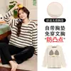 Pijama de primavera y otoño para mujer con sujetador incorporado, manga larga y pantalón largo de algodón puro, dulce y lindo, con cuello redondo, adecuado para usar como ropa de estar por casa