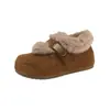 Mules peludos retro para mujer que aumentan la altura, nuevo estilo otoño e invierno 2026, forrados de felpa, cálidos, de suela gruesa, zapatos de algodón para la nieve