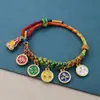 Pulsera de Flor de Durazno de los Cinco Dioses de la Riqueza Estilo Tíbet, Cordón Tejido a Mano Nudo de Flor de Durazno, Pulsera Thangka de Cuerda Multicolor Estilo Étnico