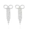 Pendientes Statement con Pedrería Completa y Borlas, Aguja de Plata, Lujo de Gama Alta Europeo y Americano, Súper Brillantes, Temperamento Exagerado, Estilo Largo de Celebridad de Internet