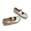 Zapatos Mary Jane Plateados de Suela Plana y Punta Dividida Franceses para Mujer Nuevos Otoño Verano Zapatos de Pata de Cerdo Mocasines Zapatos Pequeños de Cuero