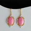 Pendientes de plata de ley S925 con forma de reina, elegantes y clásicos, con forma de bola de piedra rosa y gancho para la oreja para mujer.