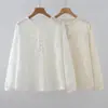 Coleção Outono 2026: Blusa feminina de manga longa com meio botão, jacquard liso bordado artístico estilo japonês
