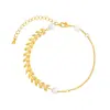 Pulsera de Hoja de Trigo Perla Diseño de Moda Ins Pulsera para Novia Estudiante Hermana Pulsera Telescópica Extensible