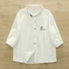 Roupas de Verão 2025 Estilo Japonês Desenho Animado Bordado Cogumelo Coelho Fio Duplo Cardigã Feminino Camisa de Manga Curta Tops Atacado