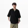 Estilo Old Money Gola Henry Manga Curta Masculina Verão Novo High-End Textura Solta Listrada Camiseta Gola V Versátil Meia Manga