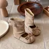 Sandalias de ballet de punta redonda con lazo, botines cortos transpirables de estilo coreano francés nuevos con aumento interno de altura para verano y otoño de 2026