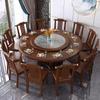 Nova Mesa de Jantar de Madeira Maciça Estilo Chinês Mesa de Jantar com Placa de Rocha para Hot Pot com Fogão de Indução Mesa Redonda de Mármore Mesa de Jantar Doméstica Mesa de Jantar de Hotel