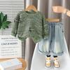 Conjunto de Dos Piezas de Sudadera de Punto con Letras Retro Estilosa Coreana para Niños de Primavera y Otoño Dopamina y Jeans Casuales Venta al por Mayor
