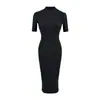 Vestido de cuello medio, manga corta, con abertura en la espalda para mujer, primavera/verano, sexy y seductor, ajustado, línea A, bodycon, largo