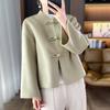 Nuevo abrigo corto de doble vista de lana 100% estilo chino con cuello vertical para mujer, cárdigan elegante y moderno